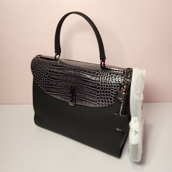 NWT Tumi Mezzanine RIVERA Crocodile Embossed Leather Satchel GREY - Picture 6 of 9